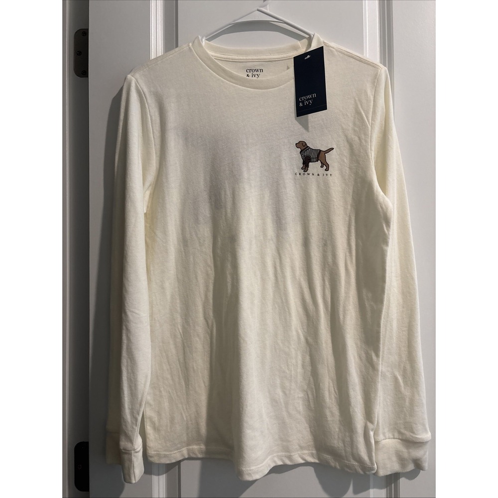 Crown & Ivy‎ Kids Size L Long Sleeve T-shirt DOG WITH SWEATER NWT LARGE